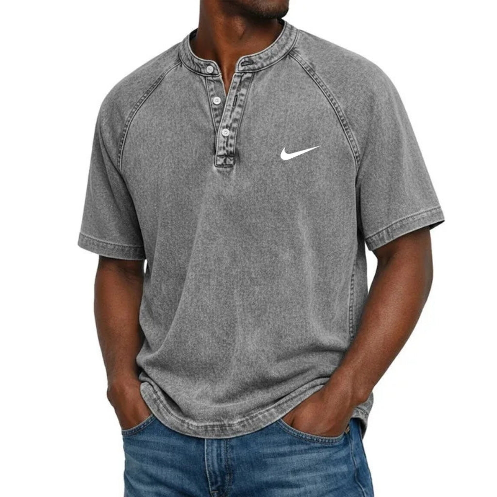 Washed Texture Short Sleeve Henley T-Shirt
