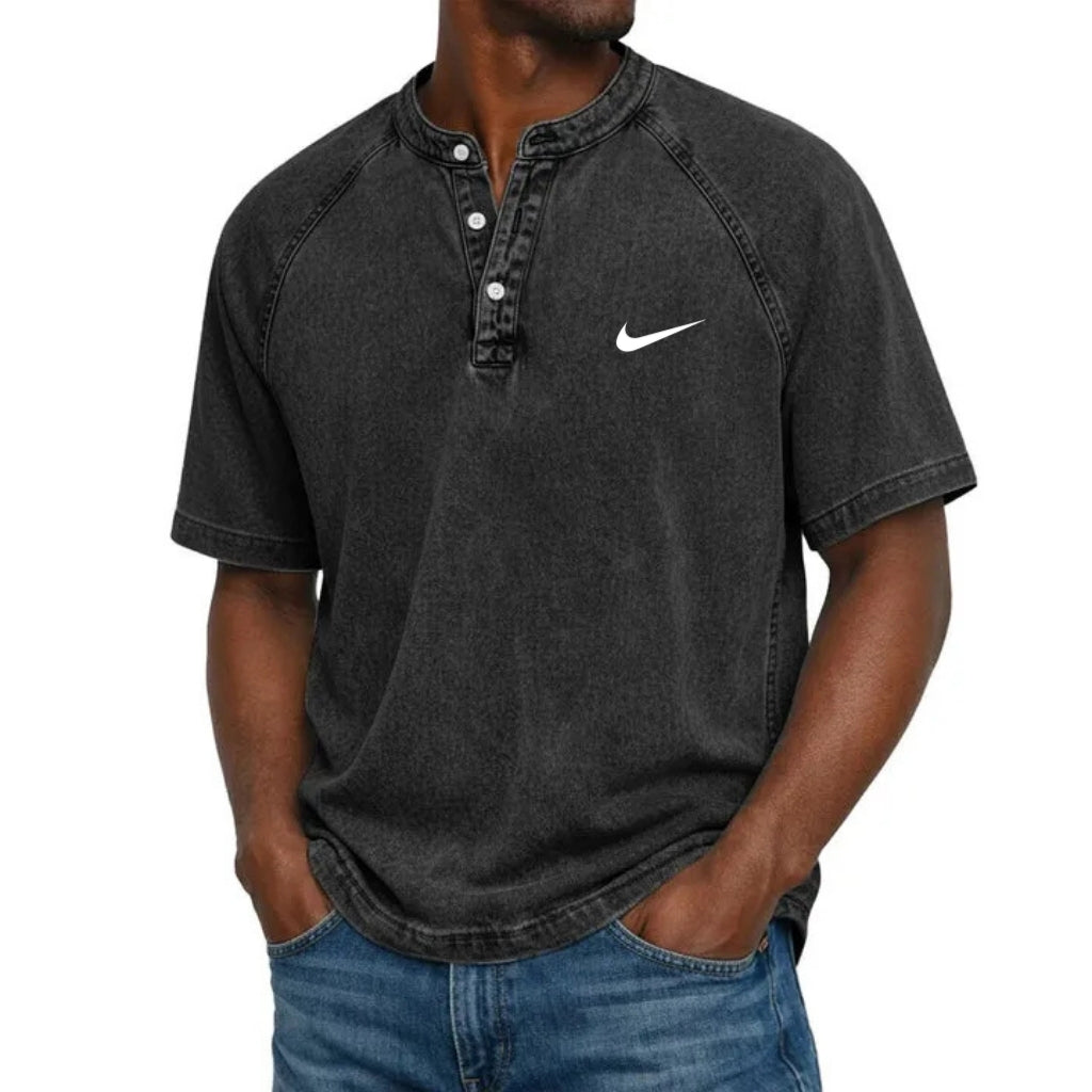 Washed Texture Short Sleeve Henley T-Shirt